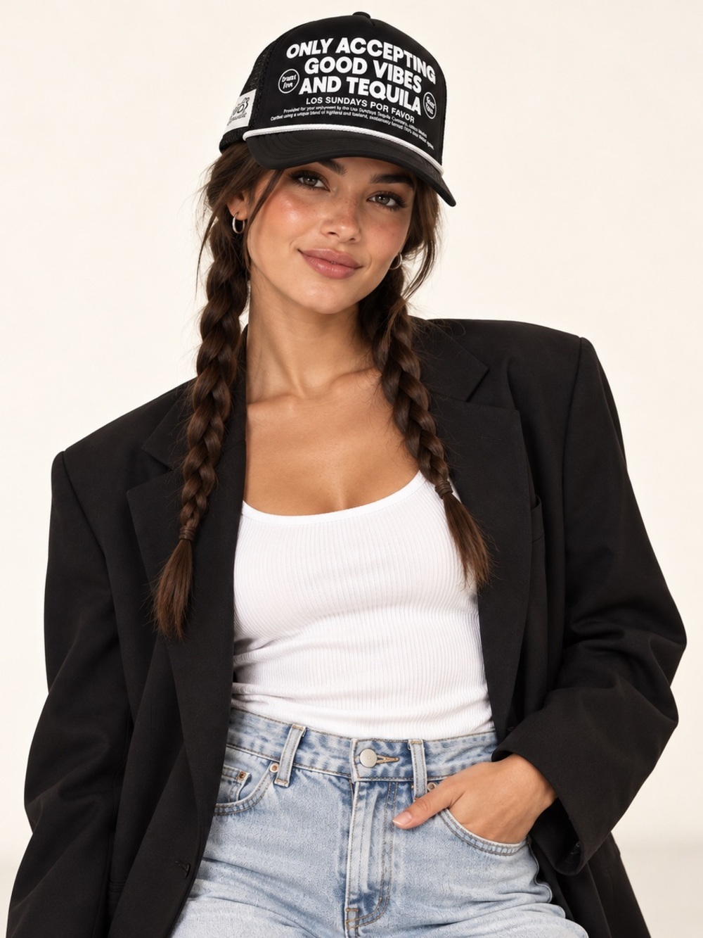 Los Sundays Drama Free Trucker Hat Black & White